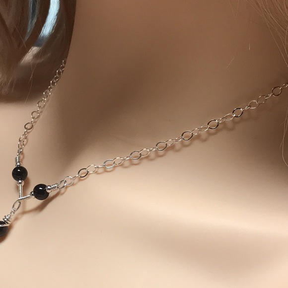 Full Moon Necklace- Moonstone Lapis Lazuli and Onyx Sterling Silver Necklace - Picture 6 of 7